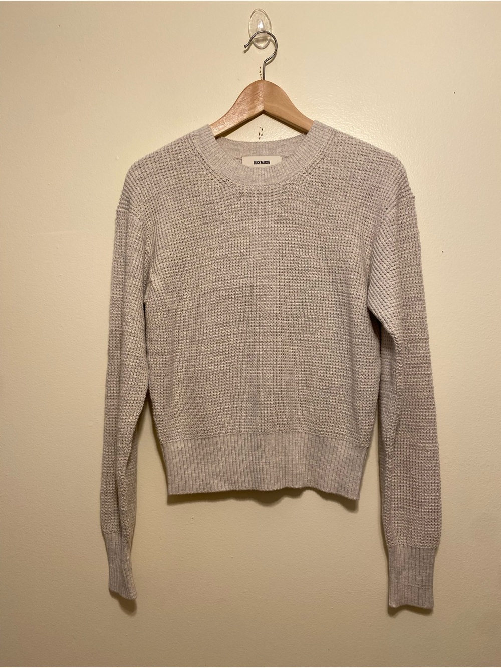 Buck Mason Cotton Cropped Waffle Knit Crewneck Sweater - Cream. Size XS - Picture 5 of 11